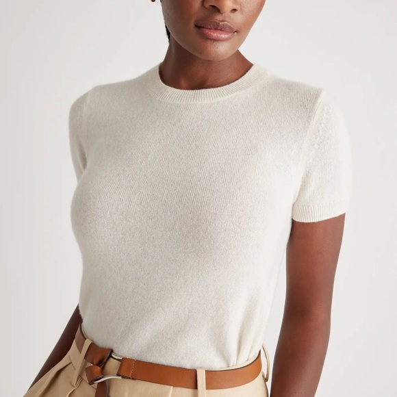 Quince Ivory Mongolian Cashmere Tee, small - Picture 2 of 7